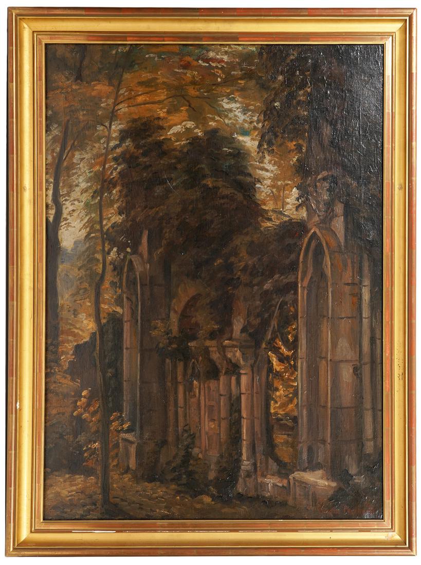 Emile Bernard 'Night Scene' Oil on Canvas Signed: Emile Bernard, France (1868-1941). Oil on canvas signed lower right, mounted in gilt wood frame. Measures 44"H x 33.5"W framed; 39.5"H x 29"W unframed. Condition report: good condition, wear to frame,