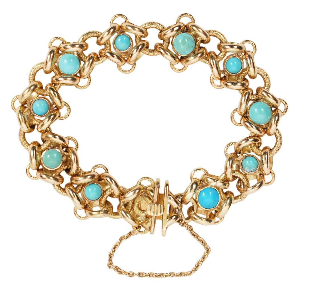 Turquoise and 18K YG Link Bracelet (1 of 3)