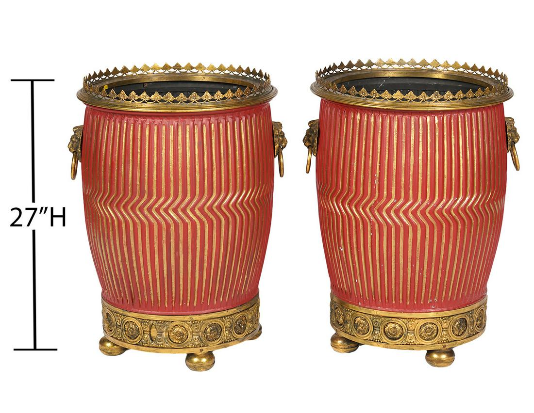 Pr. LARGE 19th C. French Dore Bronze Jardinieres (1 of 9)