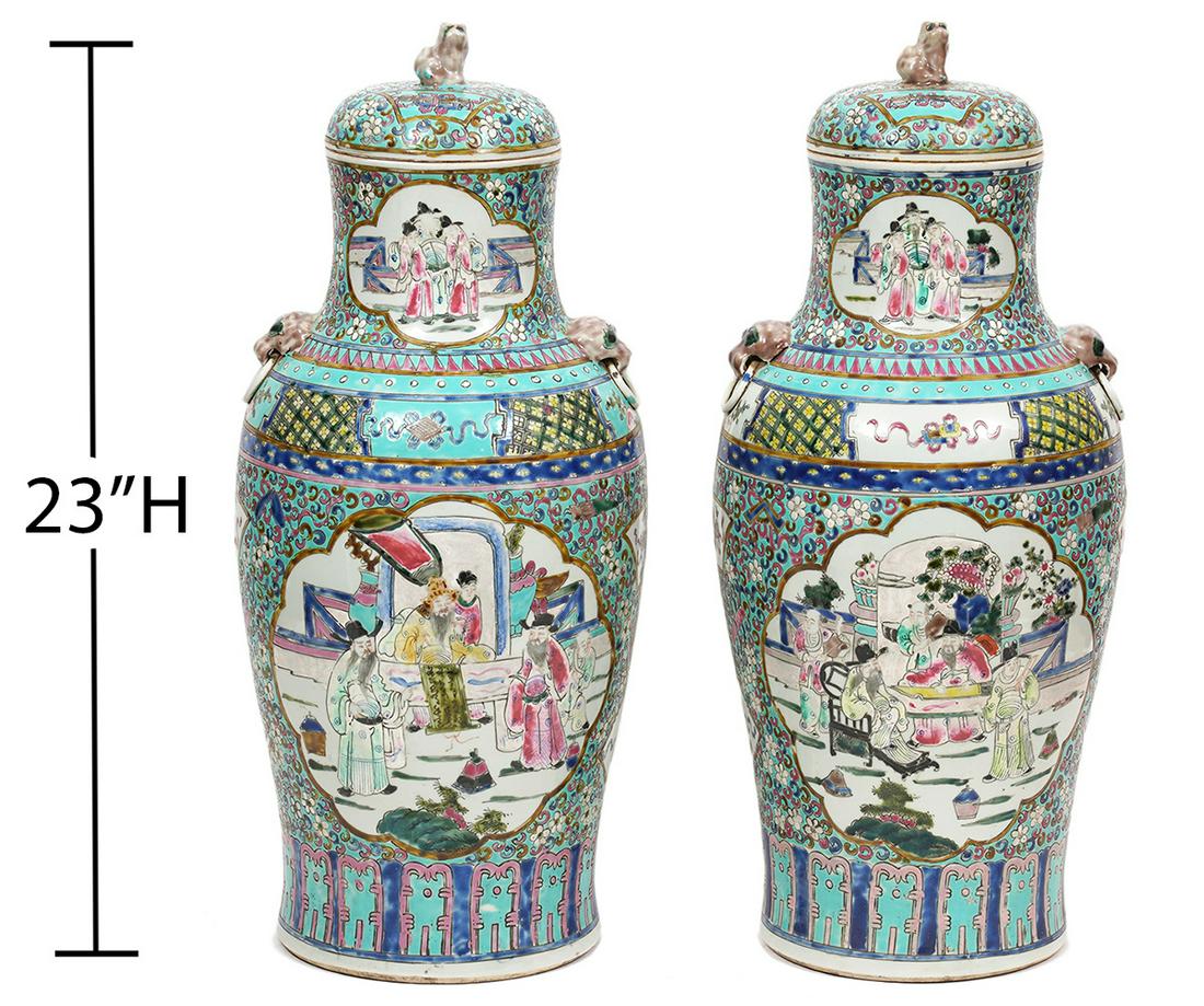 Pr Large Chinese Export Famille Rose Lidded Urns (1 of 18)