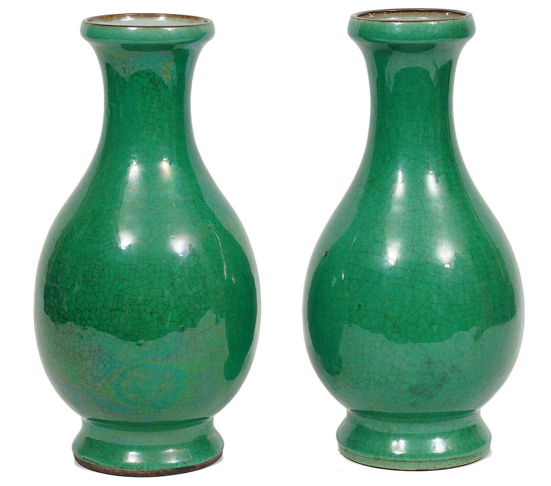 Pair of Chinese Apple Green Crackle Vases (1 of 10)