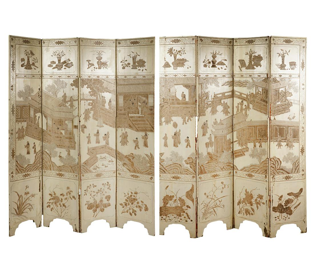 Pair Antique Chinese Carved & Painted Screens (1 of 20)
