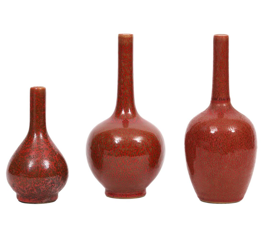 3 Chinese Peachbloom Glazed Ceramic Vases (1 of 13)