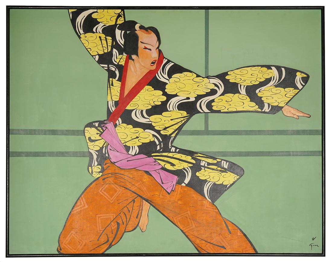 Rene Gruau 'Stick Fighter' Oil Painting (1 of 8)