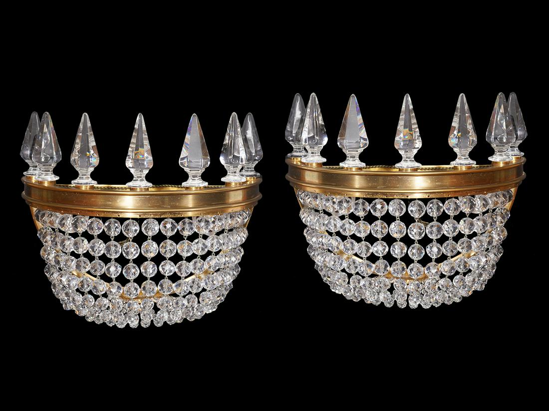 Pr. Baccarat 'Crinoline' Crystal & Gilt Sconces (1 of 7)