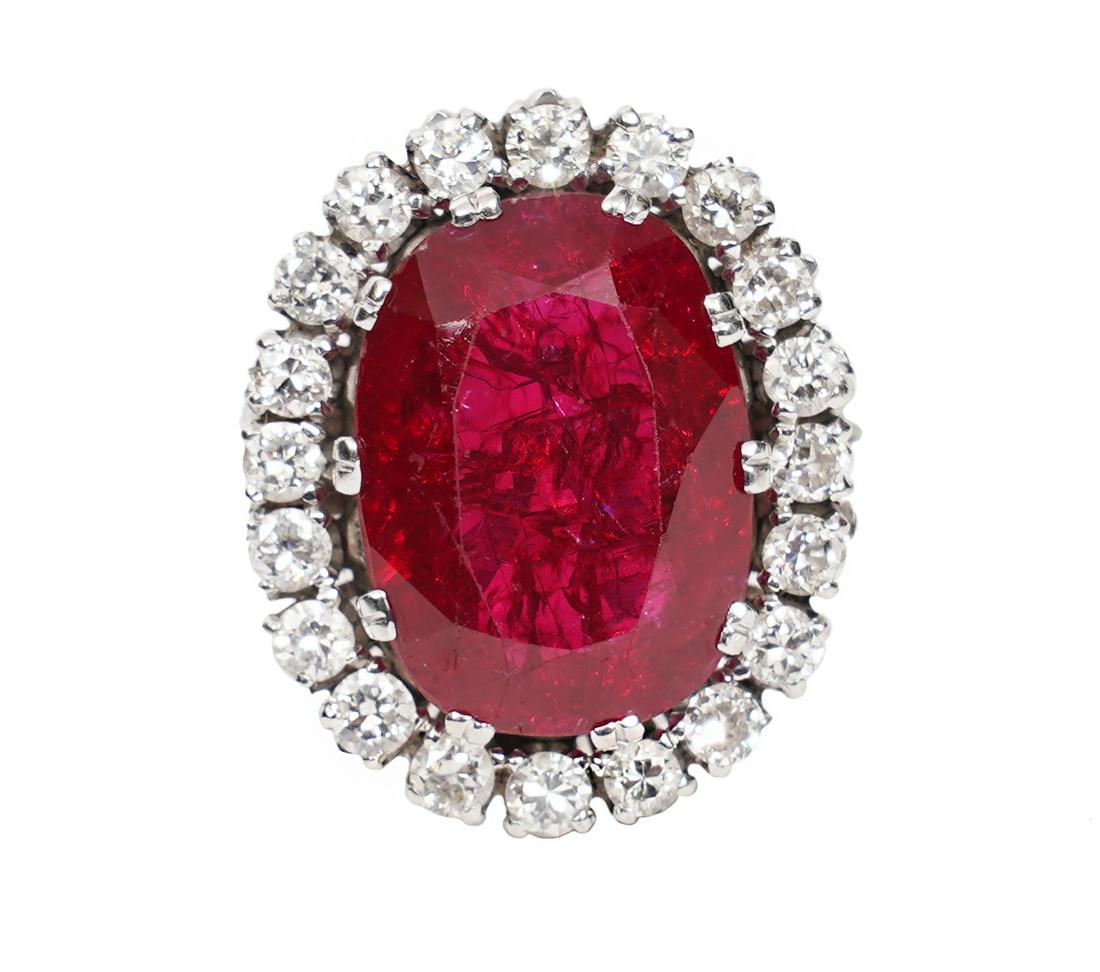 Diamond and Synthetic Ruby 18K WG Halo Ring (1 of 7)