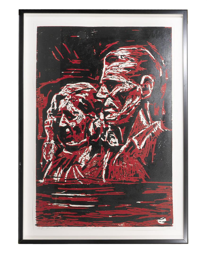 Roger Herman 'Mother Father' Woodblock on Paper (1 of 8)