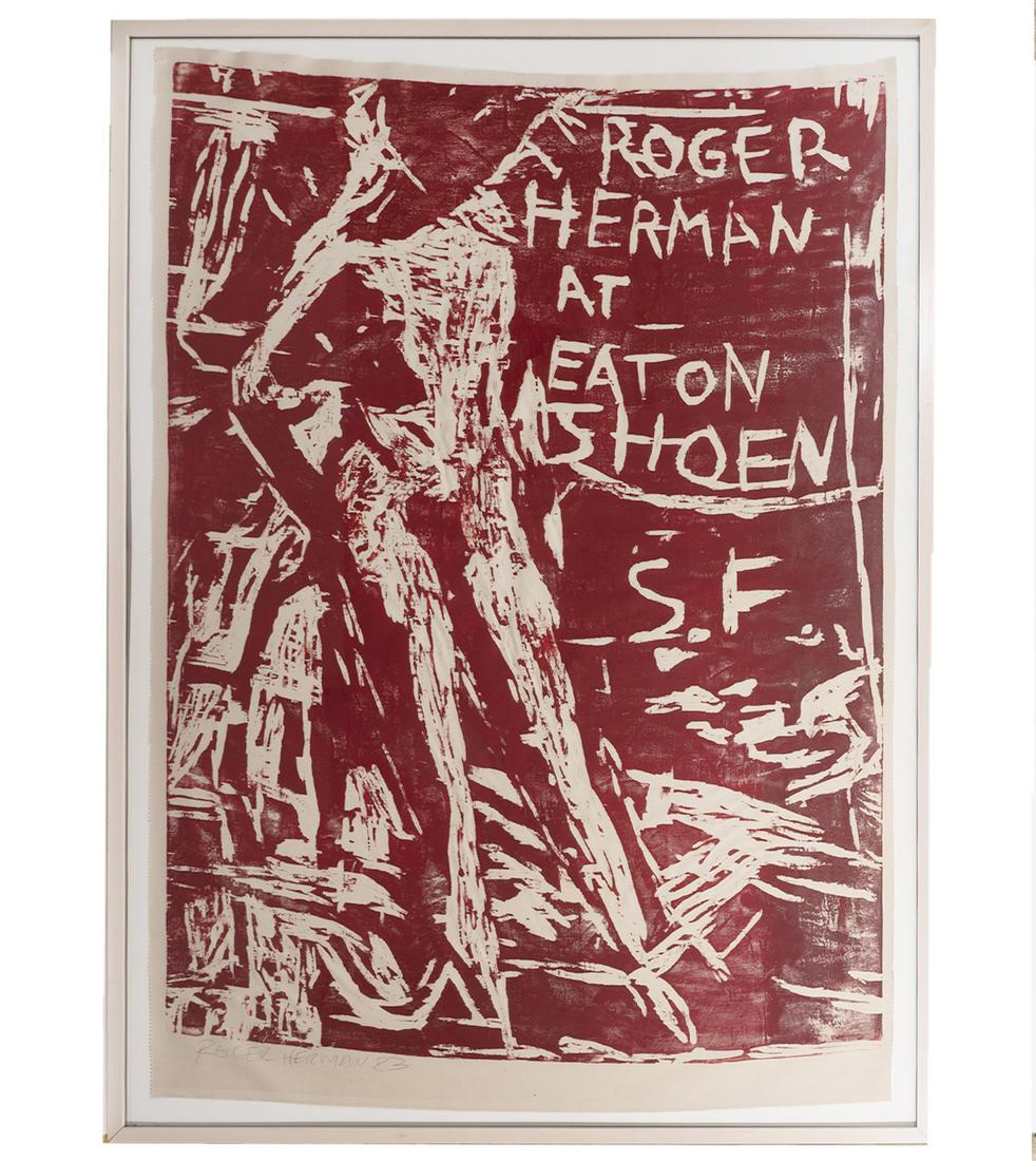 Roger Herman 'Bay Area Figure' Woodcut on Fabric (1 of 7)