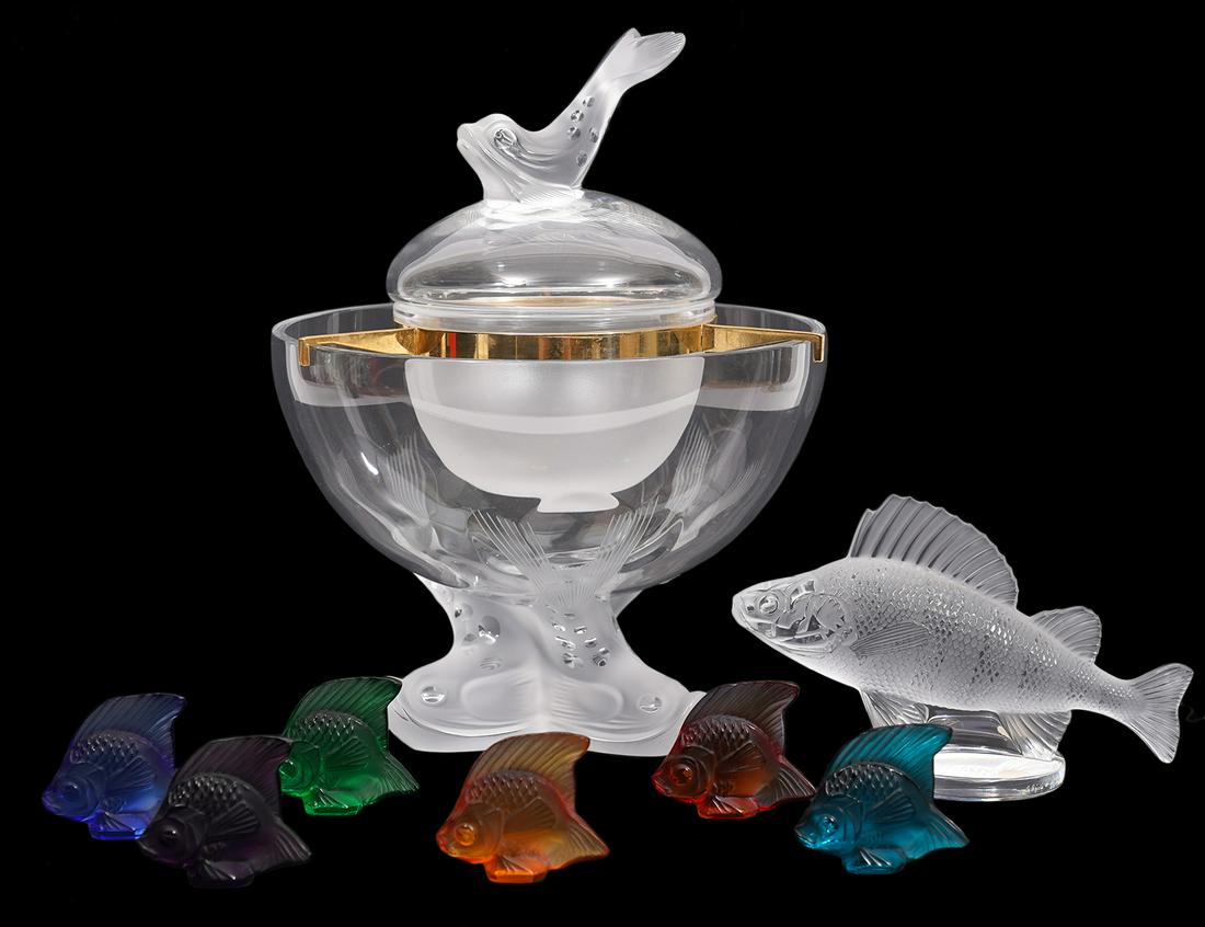 Lalique Crystal Caviar Dish & 7 Pc. Fish Group (1 of 15)