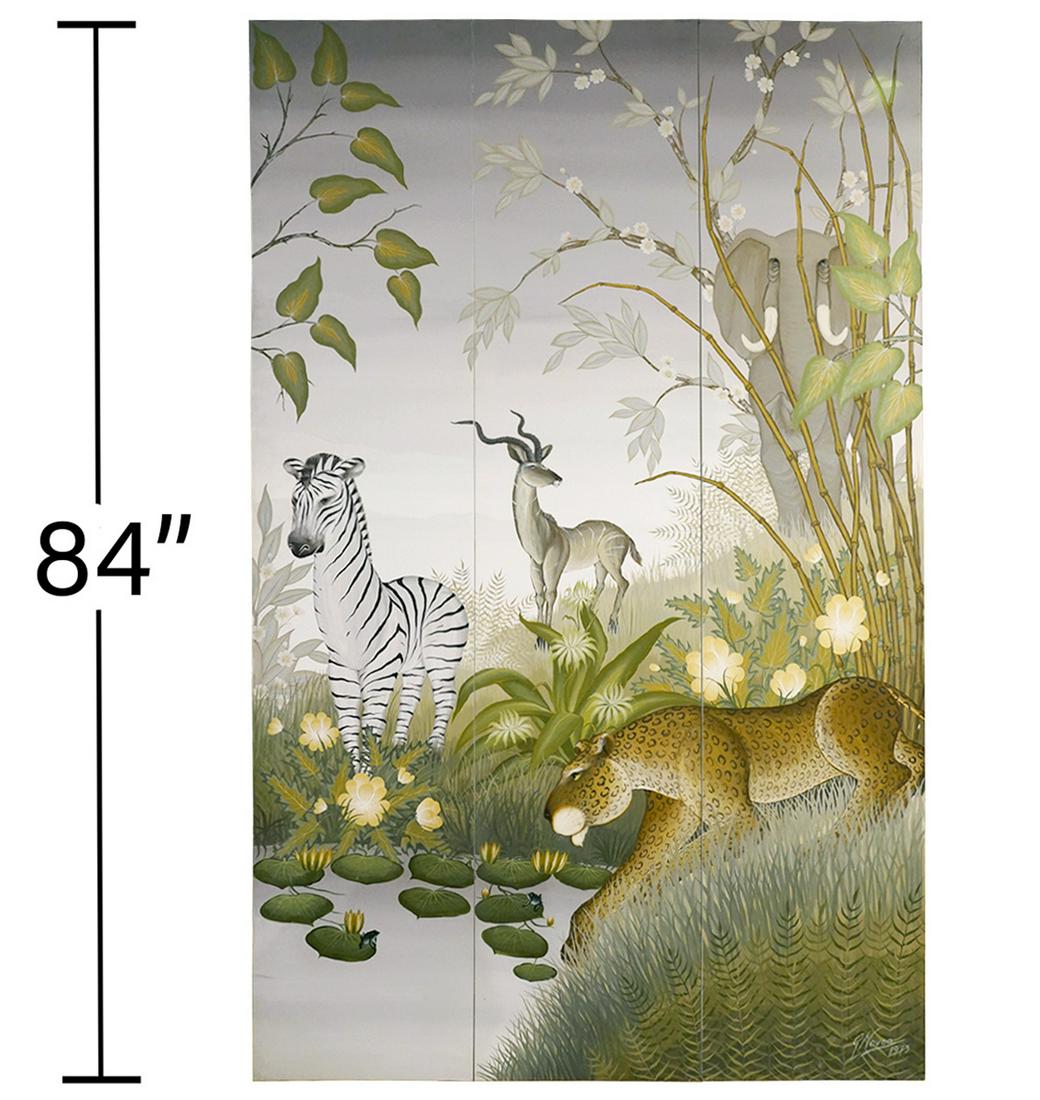 Gustavo Novoa Jungle Scene 3 Panel Wood Screen (1 of 7)