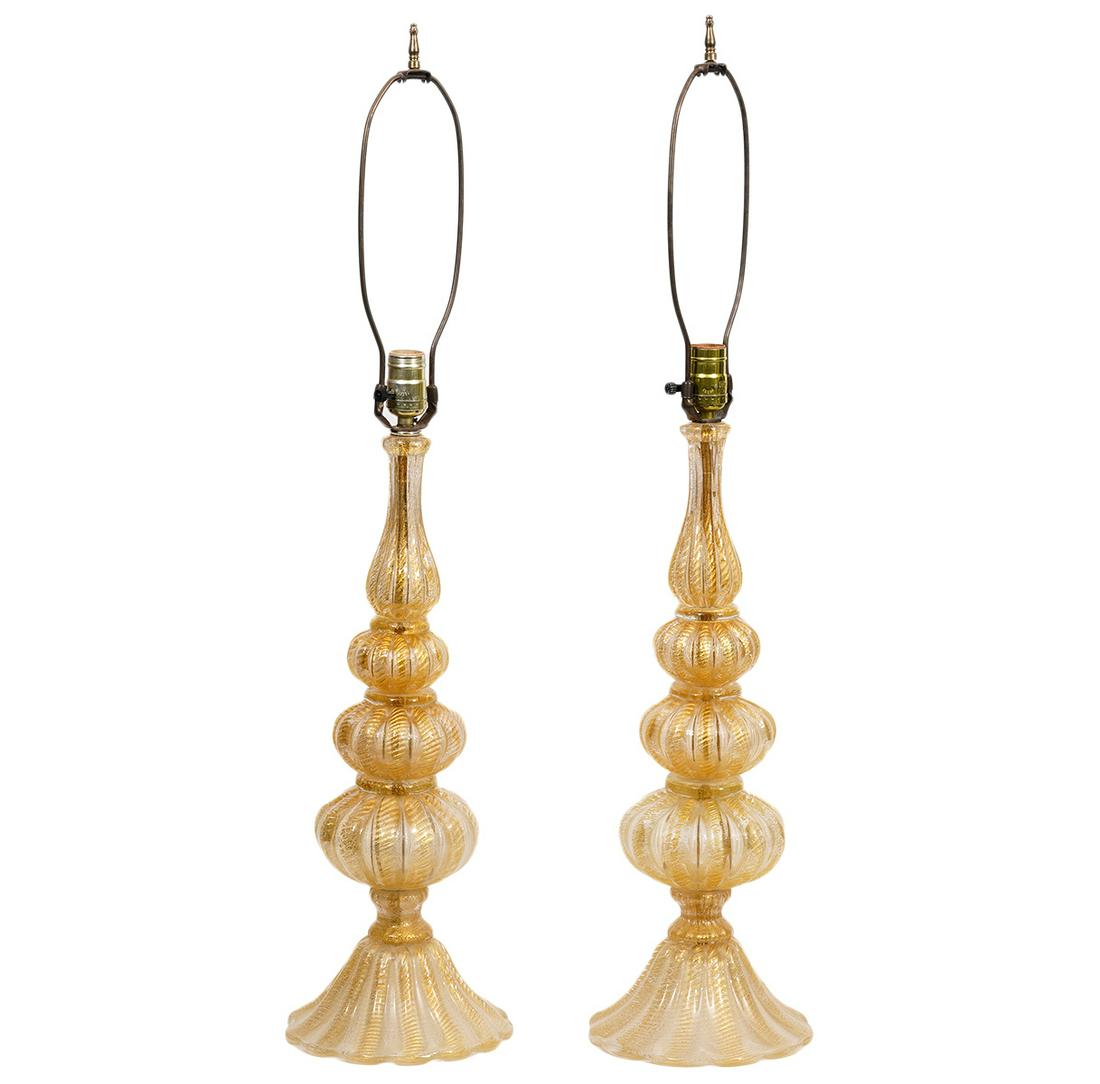 Pr. Vintage Murano Gold Flecked Table Lamps (1 of 5)