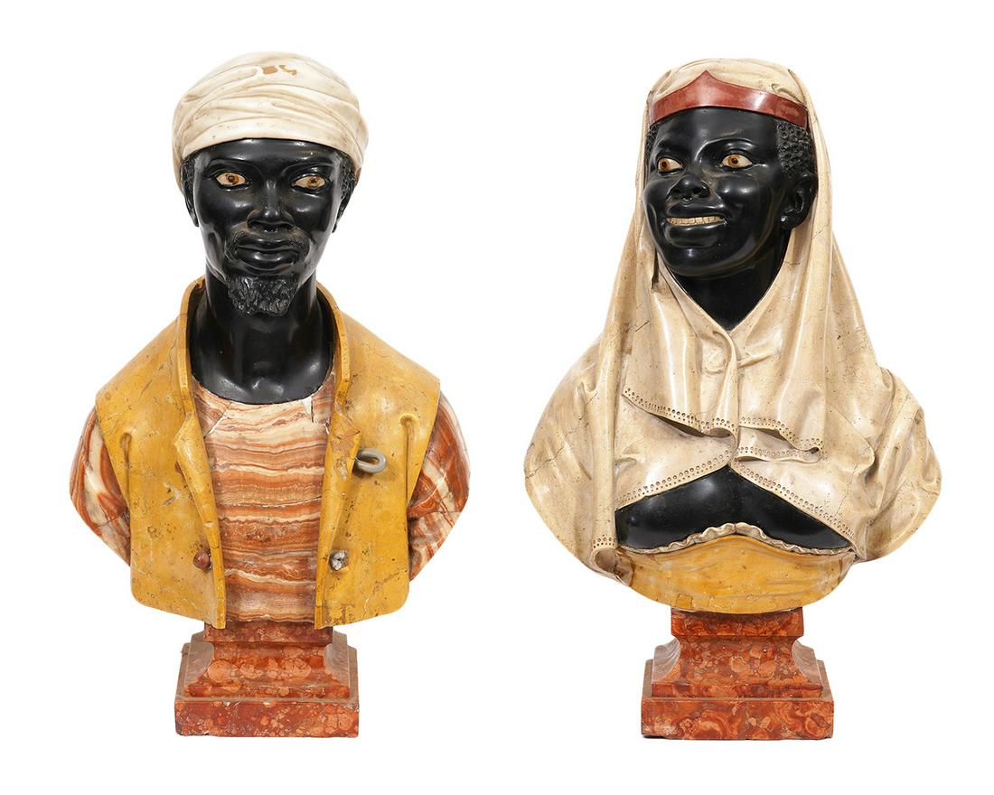 2 Italian 19th C. Carved Marble Nubian Busts (1 of 20)