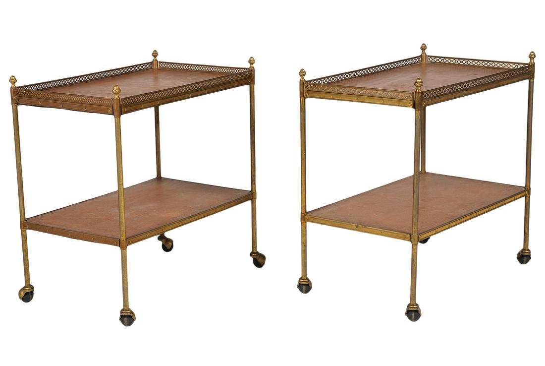 Pr. Jansen Style Brass & Tooled Leather Tables (1 of 6)