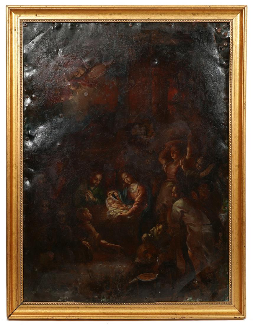 18th C. Oil on Copper 'Adoration of the Shepherds' (1 of 16)