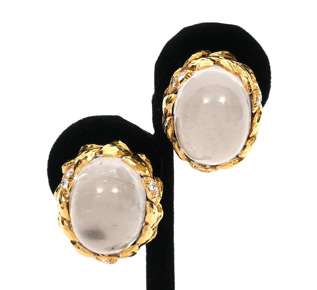 David Webb 18K YG, Diamond & Rock Crystal Earrings (1 of 7)