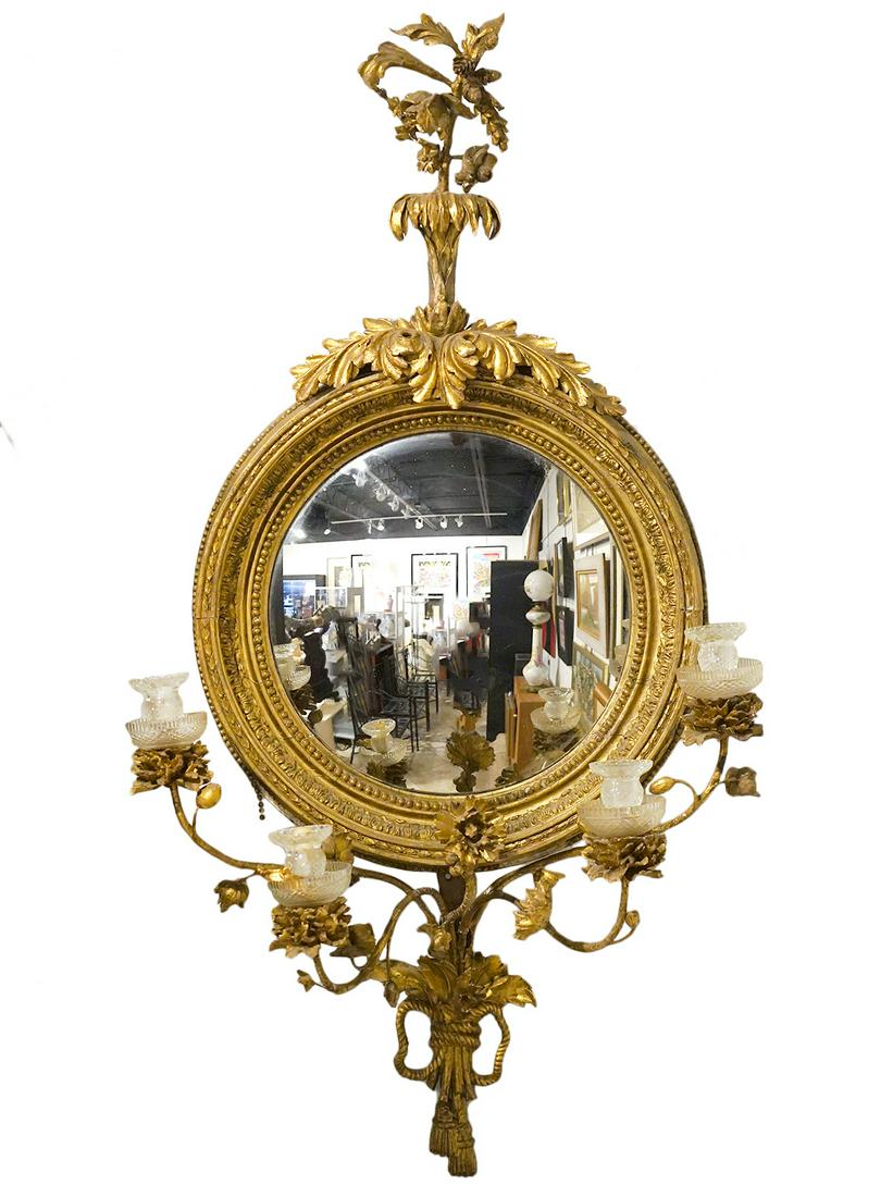 English 19th C. Gilt Convex Mirror & Sconces (1 of 6)