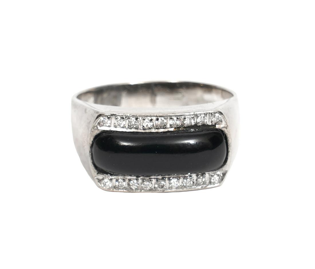 Diamond, Onyx & 10K WG Contemporary Unisex Ring (1 of 7)