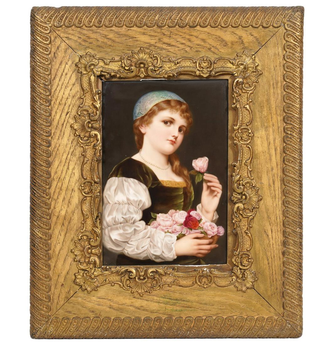 KPM Porcelain Plaque of Young Girl with Roses (1 of 7)