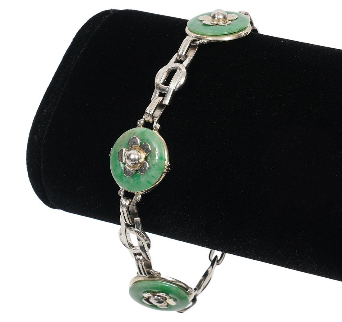 Goret Signed Jade and 14K WG Bracelet (1 of 5)