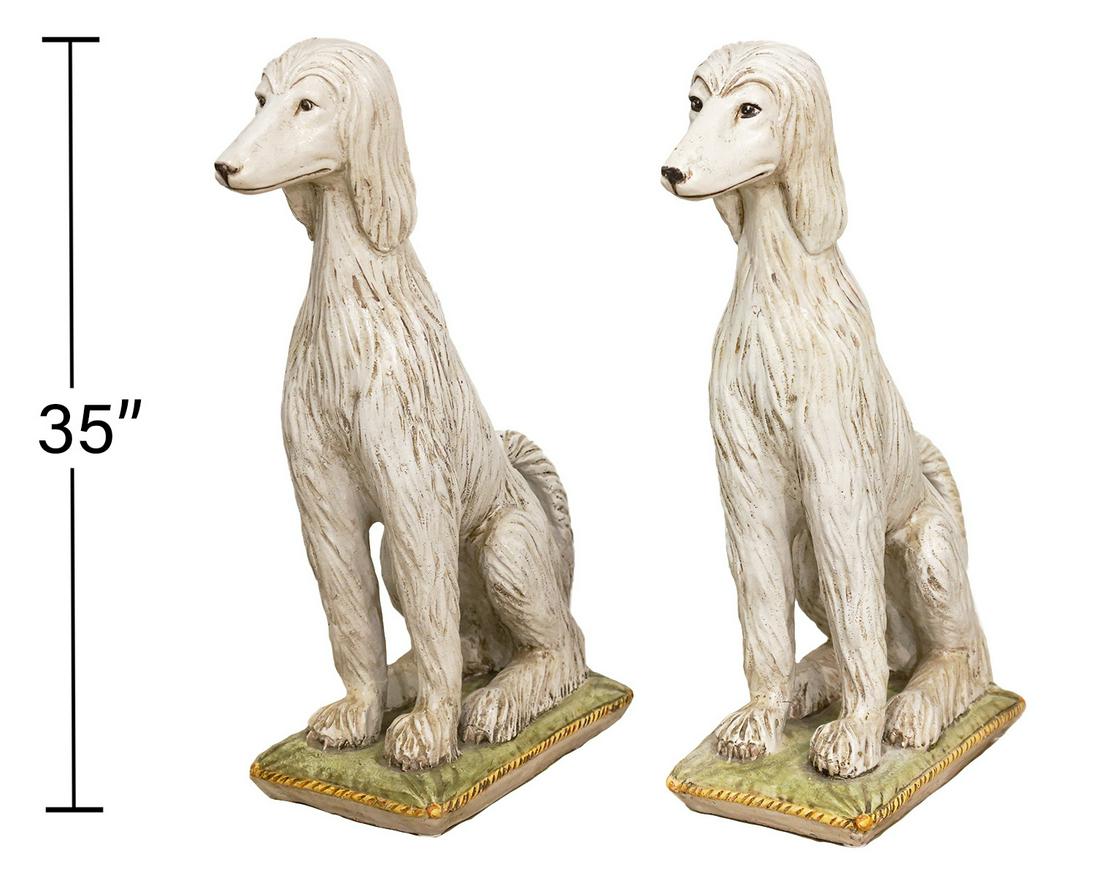 Pr. Italian Terracotta White Afghan Hound Statues (1 of 9)