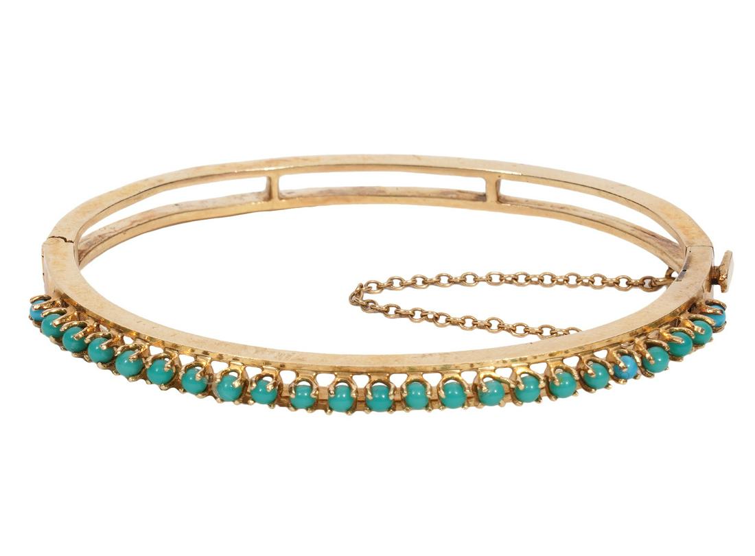 14K YG Turquoise Wide Bangle Bracelet (1 of 8)