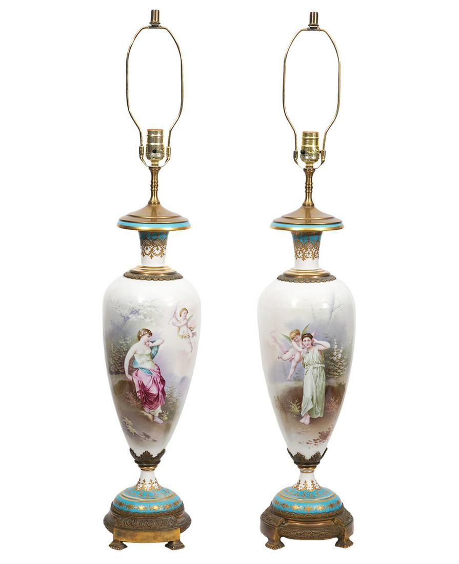 Pr. Signed Sevres Style Hand Painted Lamps (1 of 14)