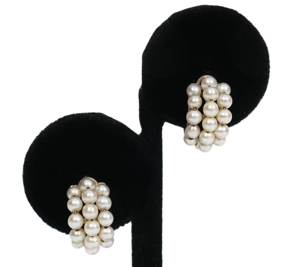 Cartier Signed 18K WG & Pearl Clip Earrings (1 of 6)
