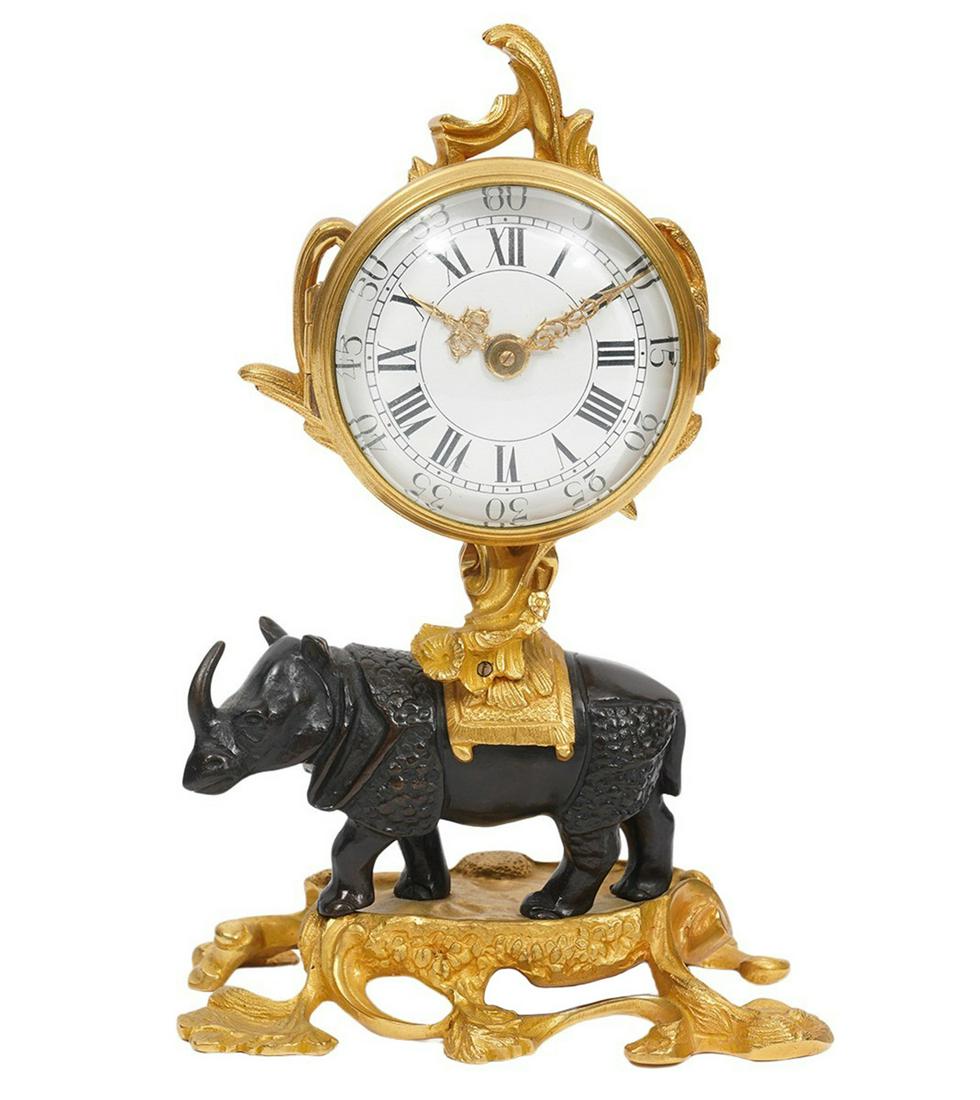 French Bronze Table Top Rhinoceros Clock 20th Ct. (1 of 11)