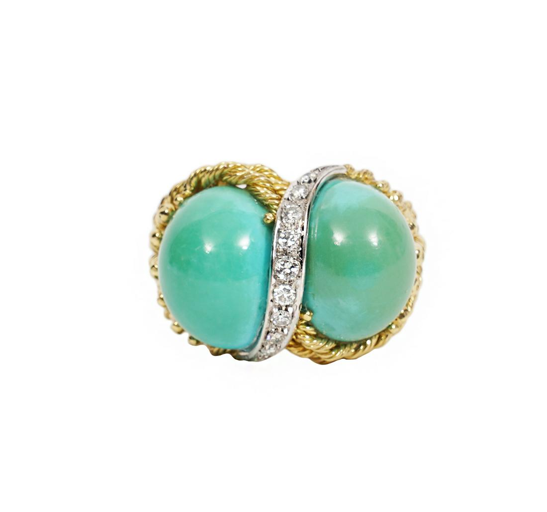 18K YG, Diamond & Turquoise Vintage Ring (1 of 9)