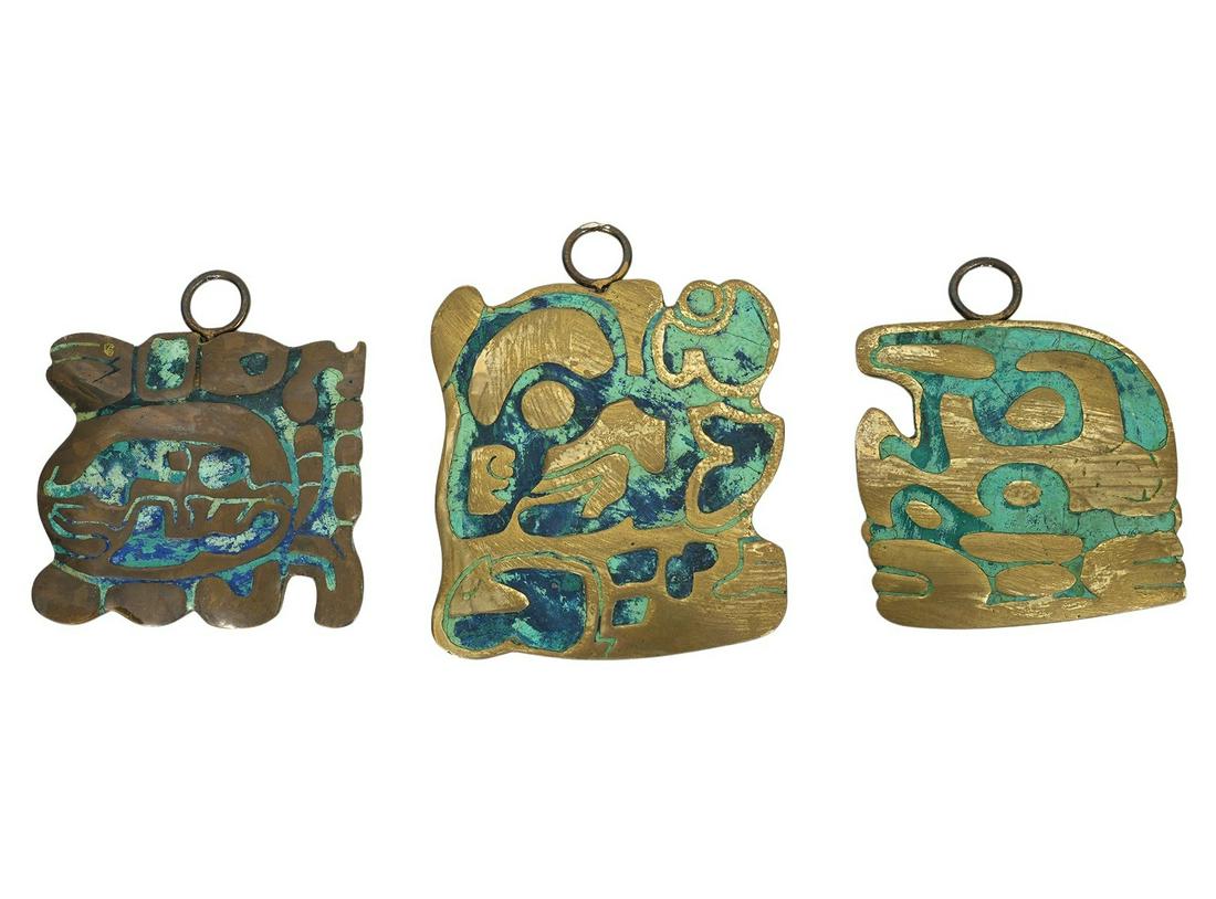 3 Pepe Mendoza Brass & Turquiose Wall Plaques (1 of 12)