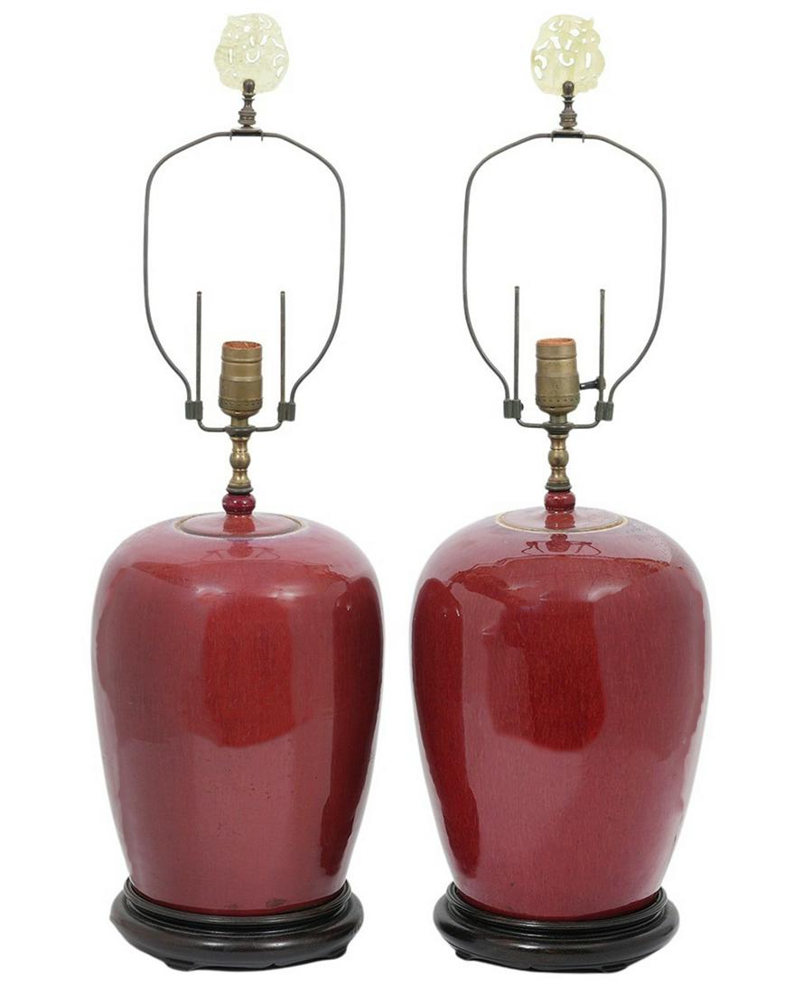 Pr. Chinese Oxblood Porcelain Table Lamps (1 of 9)