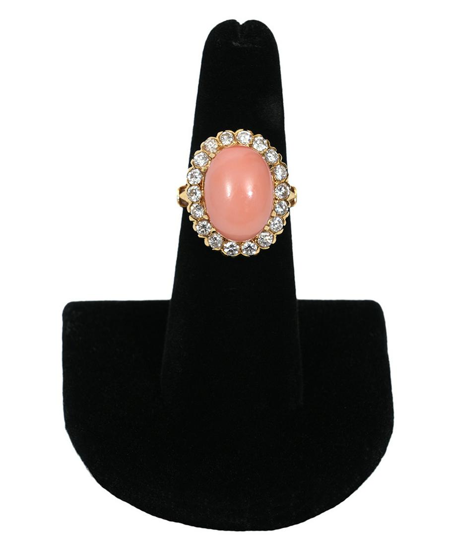 Angel Skin Coral, Diamond & 18K YG Halo Ring (1 of 7)