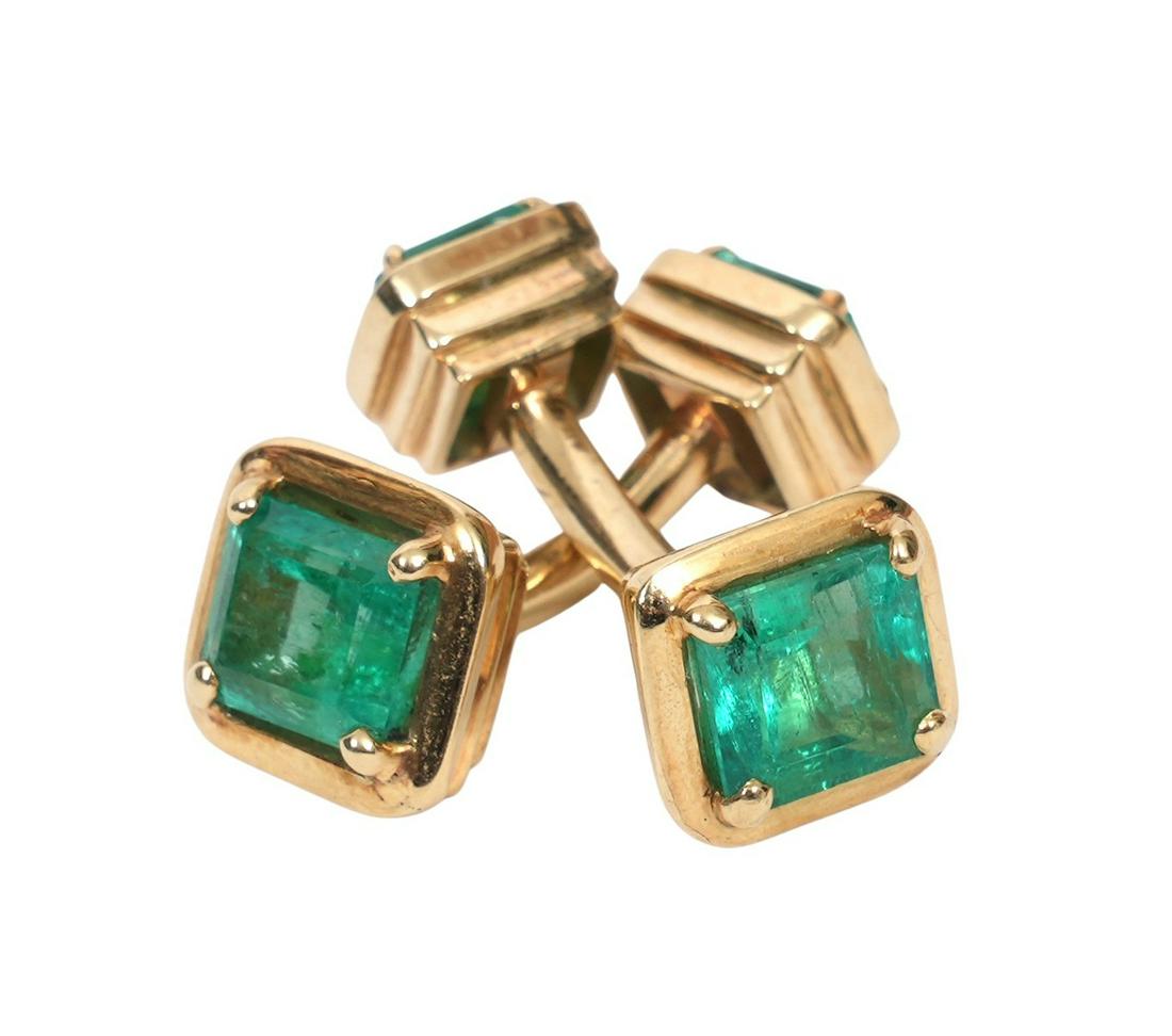 Emerald & 14K YG Contemporary Style Cufflinks (1 of 5)