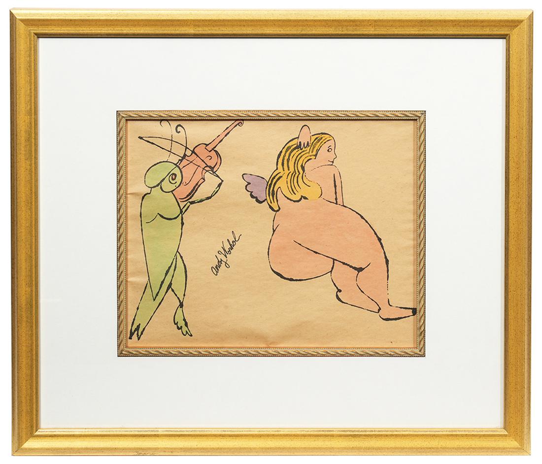 Signed Andy Warhol Framed W/C & Stencil (1 of 9)