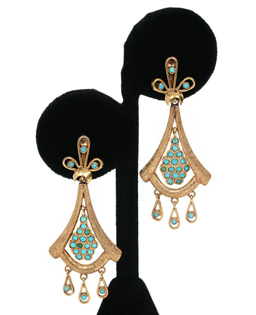 Turquoise & 14K YG Articulated Clip Earrings (1 of 6)