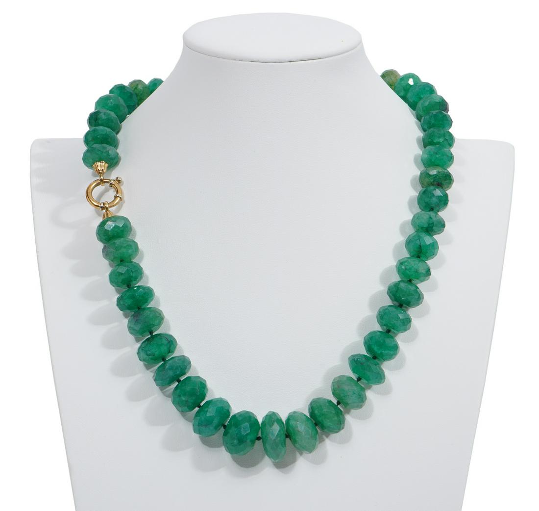 18K YG & Natural Faceted Emerald Bead Necklace (1 of 7)