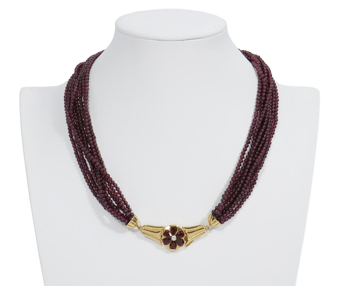 18K YG Italian Diamond & Garnet Bead Necklace (1 of 6)