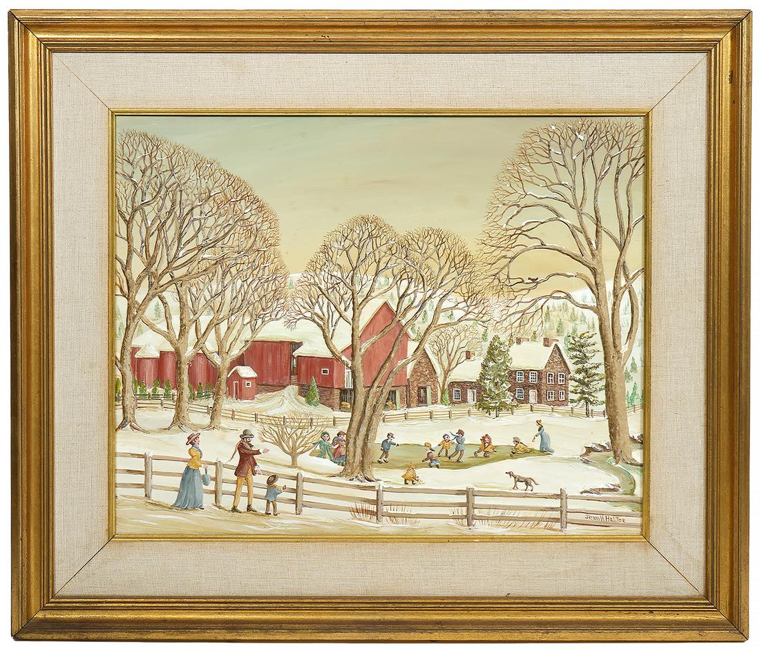 Jean Halter 'Town Center in Winter' Painting O/B (1 of 8)