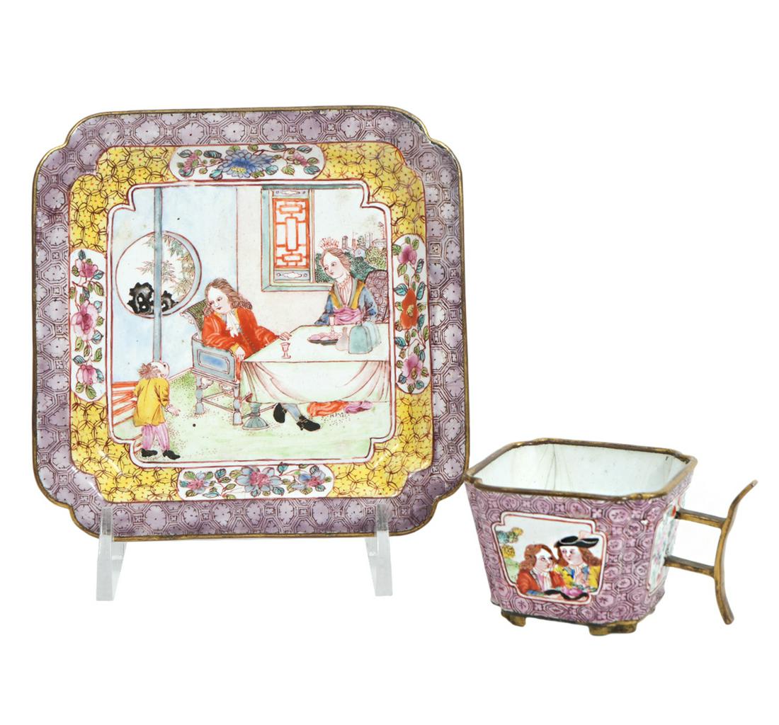 Chinese Canton Enamel Export Square Cup and Saucer (1 of 13)