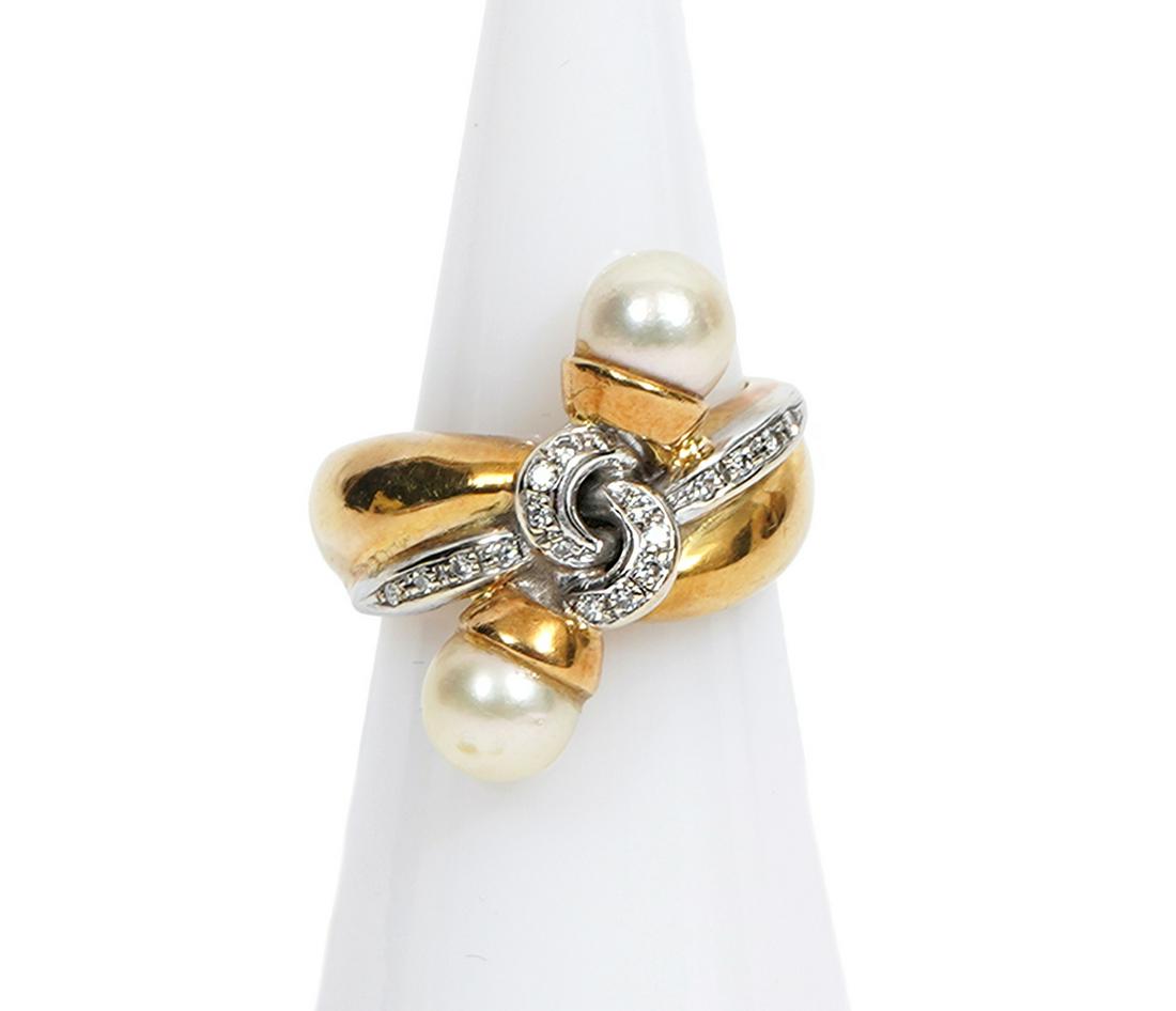 18K WG & YG Diamond & Pearl Ring (1 of 7)