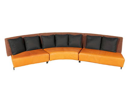 Montis 'Baku' Sectional Sofa by Niels Bendtsen: Baku' modular sectional sofa by Montis of Holland, designed by Niels Bendtsen of Denmark, with 3 linking sections of leather seats and fabric backrests. Feet are linked together with aluminum clips an