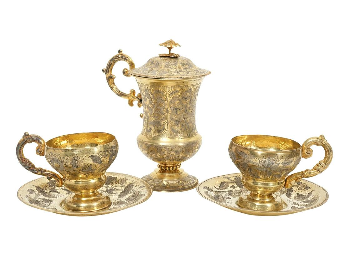 Neilo Russian 84 Silver Pot, 2 Cups & 2 Saucers (1 of 15)