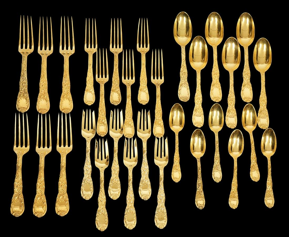 30 Pc. Tiffany Chrysanthemum Sterling Vermeil (1 of 6)