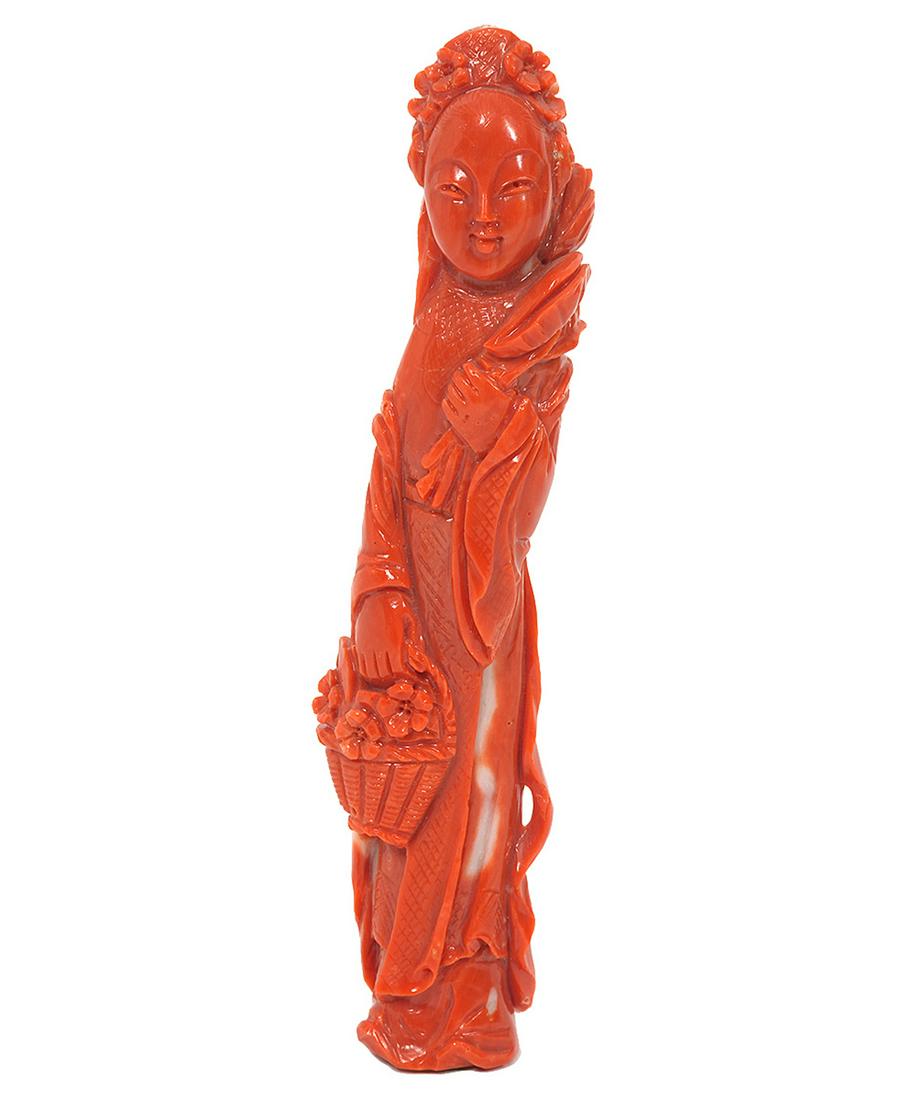 Chinese Carved Coral Robed Figure of Female (1 of 6)