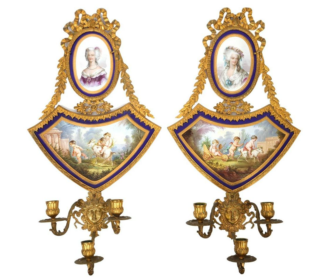 Pr. French Sevres Porcelain & Gilt Bronze Sconces (1 of 12)