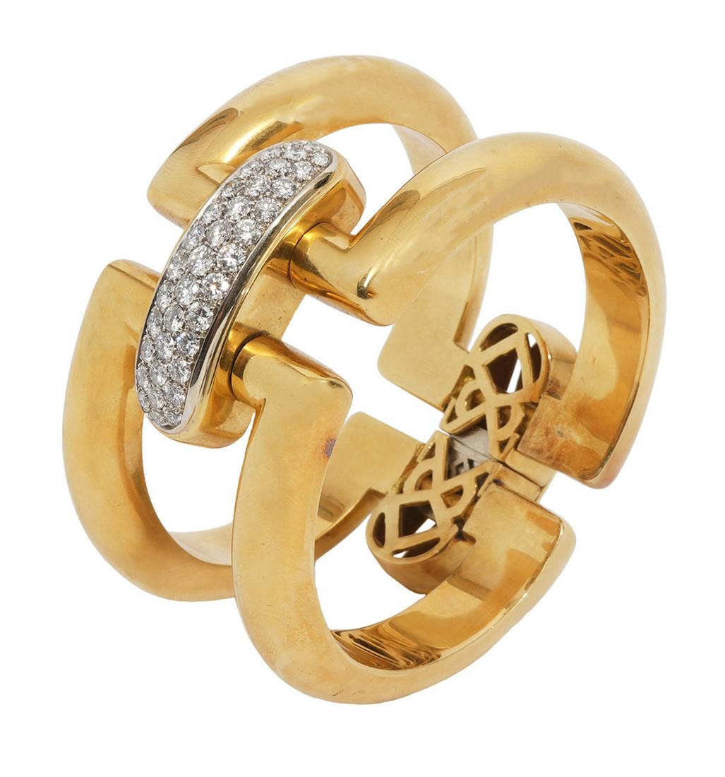 18K YG & Diamond Hinged Bangle Bracelet (1 of 7)