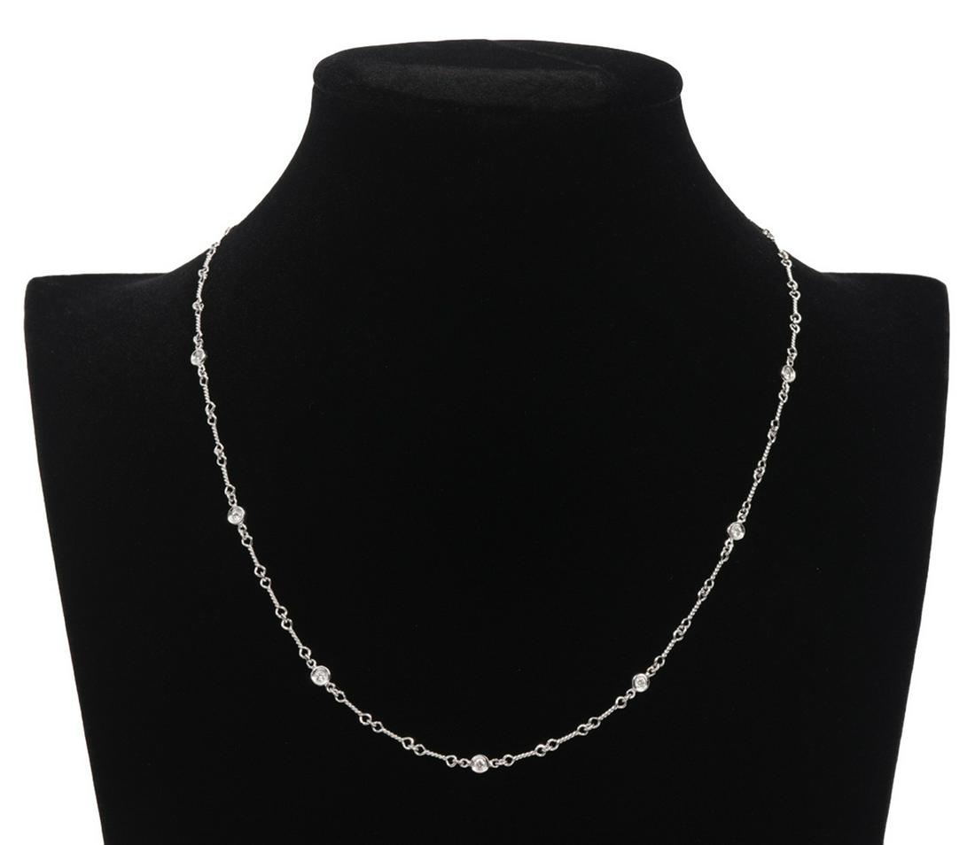 Roberto Coin 'Dog Bone' & Diamond Necklace: Roberto Coin 18K white gold and diamond 'Dog Bone' Necklace. Part of the 'Diamond by the Inch' collection with classic hidden ruby signature, showcasing an 18" fancy link accented with 7 bezel set dia