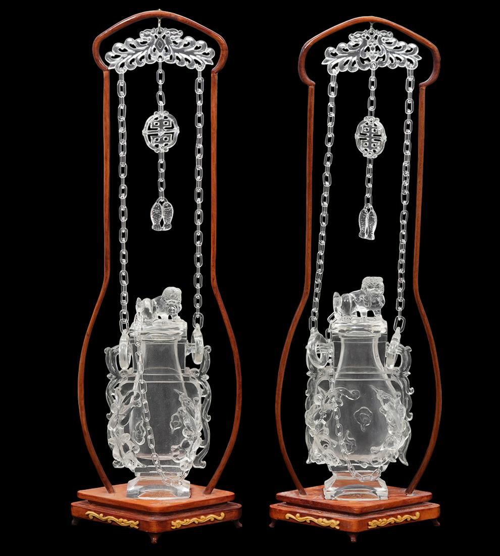 Pr. Chinese Carved Rock Crystal Urns (1 of 19)