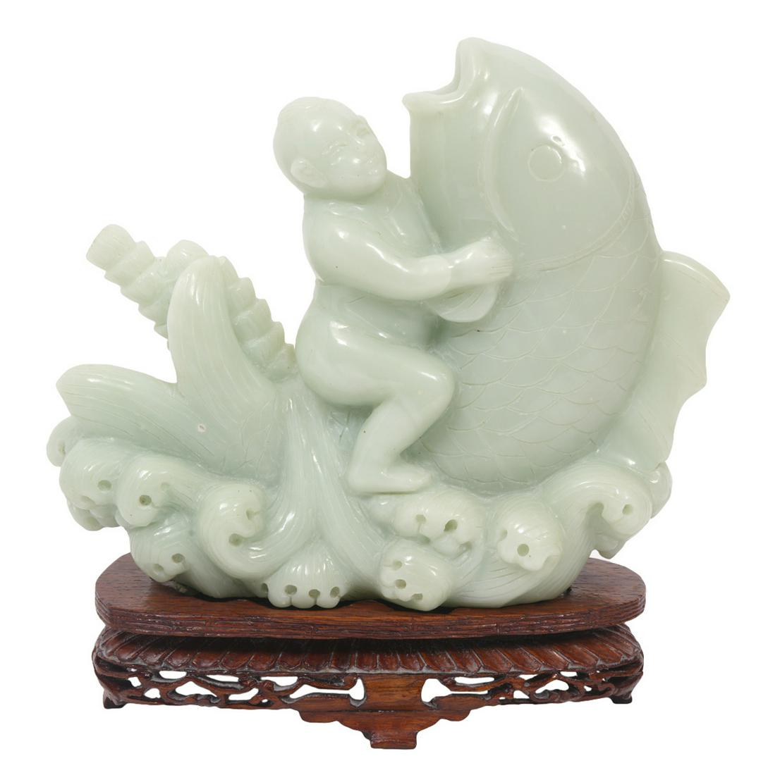 Chinese Carved Jade Figure Boy on a Carp (1 of 7)