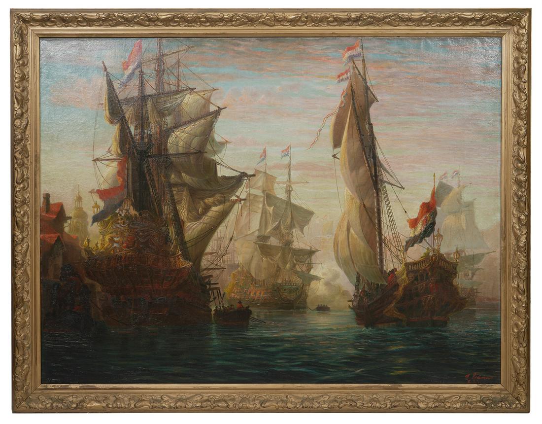 Continental Signed Dutch Fleet Painting (1 of 10)
